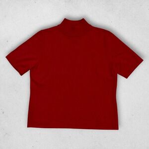 Vtg Pendleton Sweater Womens Size M Red 100% Merino Wool Mock Neck Short Sleeve